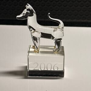 Clear Art Glass Dog Figurine on Etched Glass Base – Collectible Display Piece